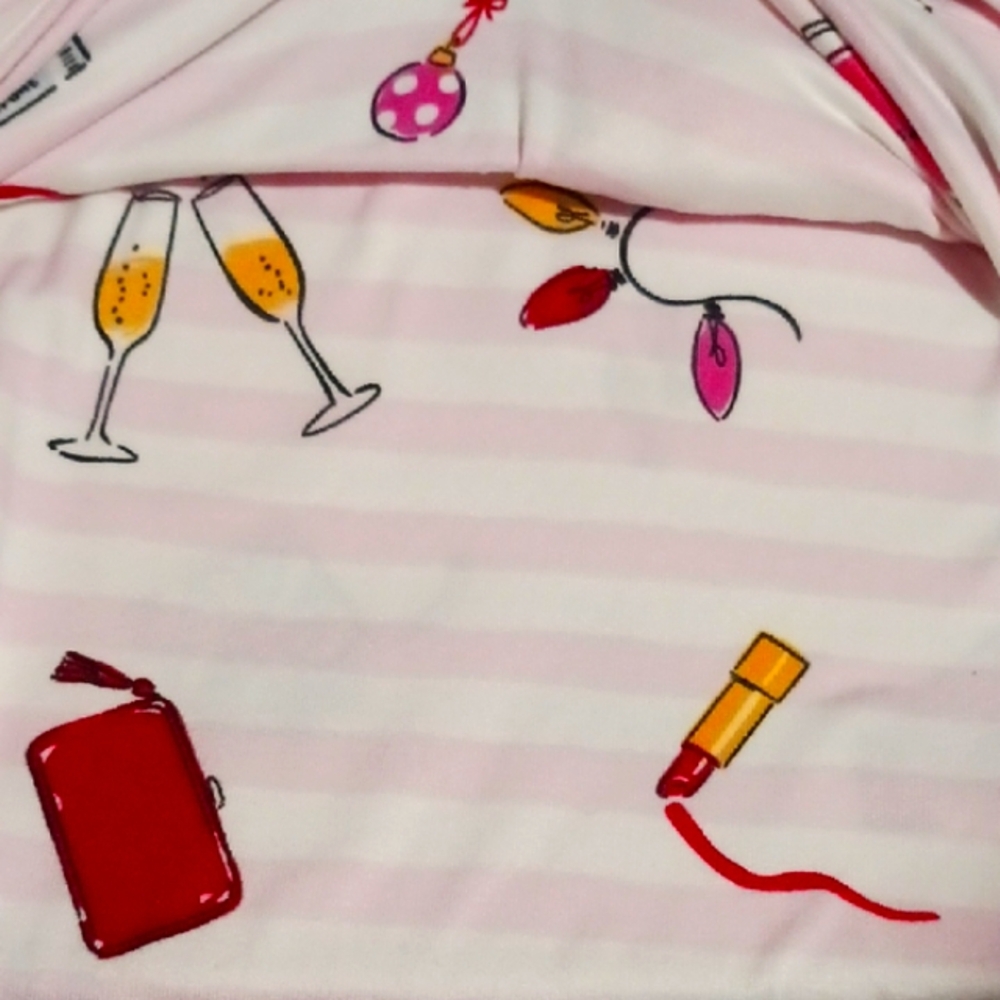 Kate Spade Light Pink Stripe Festive Pajama Set XL ⛸️🎵👛💄🥂🍾🍸 - Picture 12 of 13